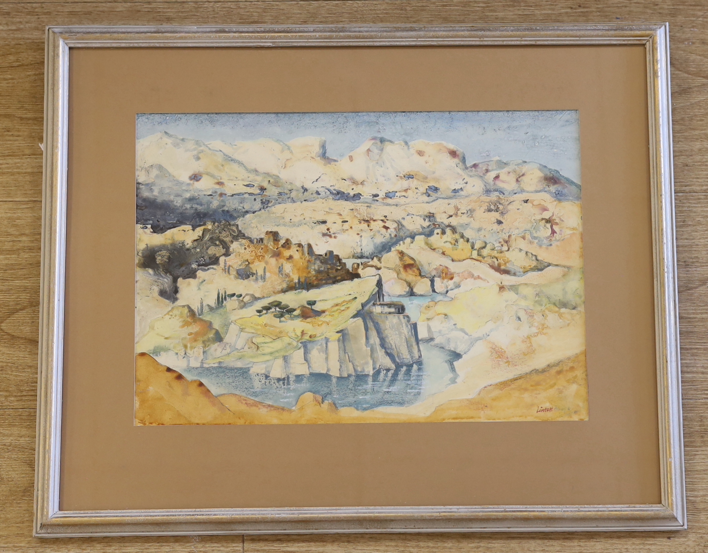 Geoffrey Lintott (20th century) watercolour, Mediterranean landscape, signed, 37 x 26cm